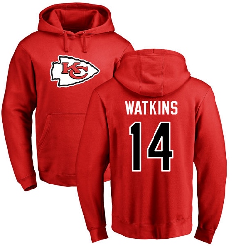 Men Kansas City Chiefs #14 Watkins Sammy Red Name and Number Logo Pullover Hoodie